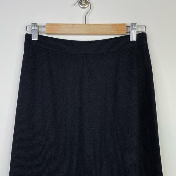 St John Basics Santana Knit Wool Blend Long Black Skirt Back Slit womens 6 - Picture 6 of 11